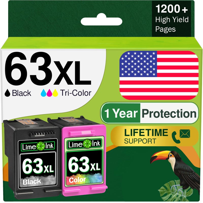 Limeink Remanufactured Ink Cartridge Replacement for HP Ink 63 for HP 63xl Ink Cartridge Combo Pack 63 cartridges for officejet 3830 Printer cartridges XL 2pk - Image 1